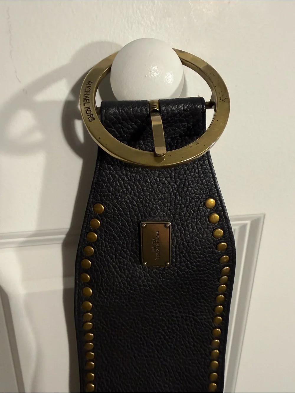 Michael Kors Black Leather Studded Bag Strap with Gold Hardware